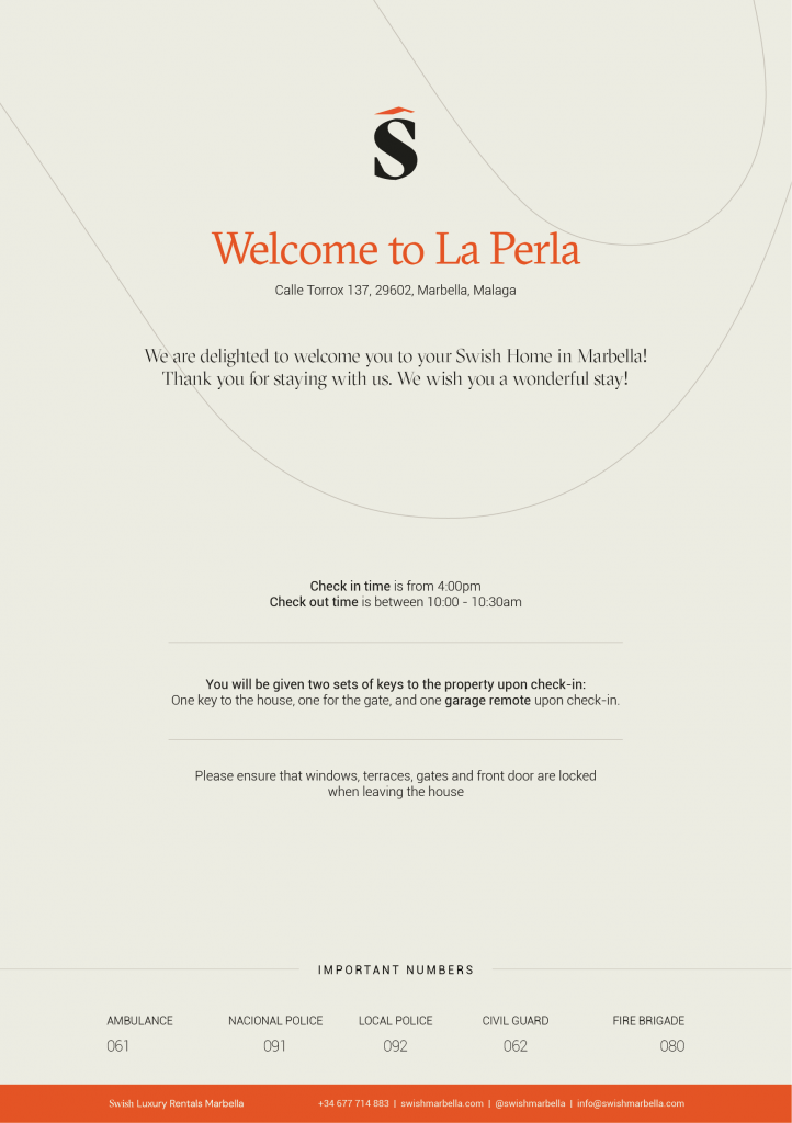 Villas Welcome sheet Swish 01 Welcome Cards A5 print format 5 Villa Welcome Cards Property Rentals info cards