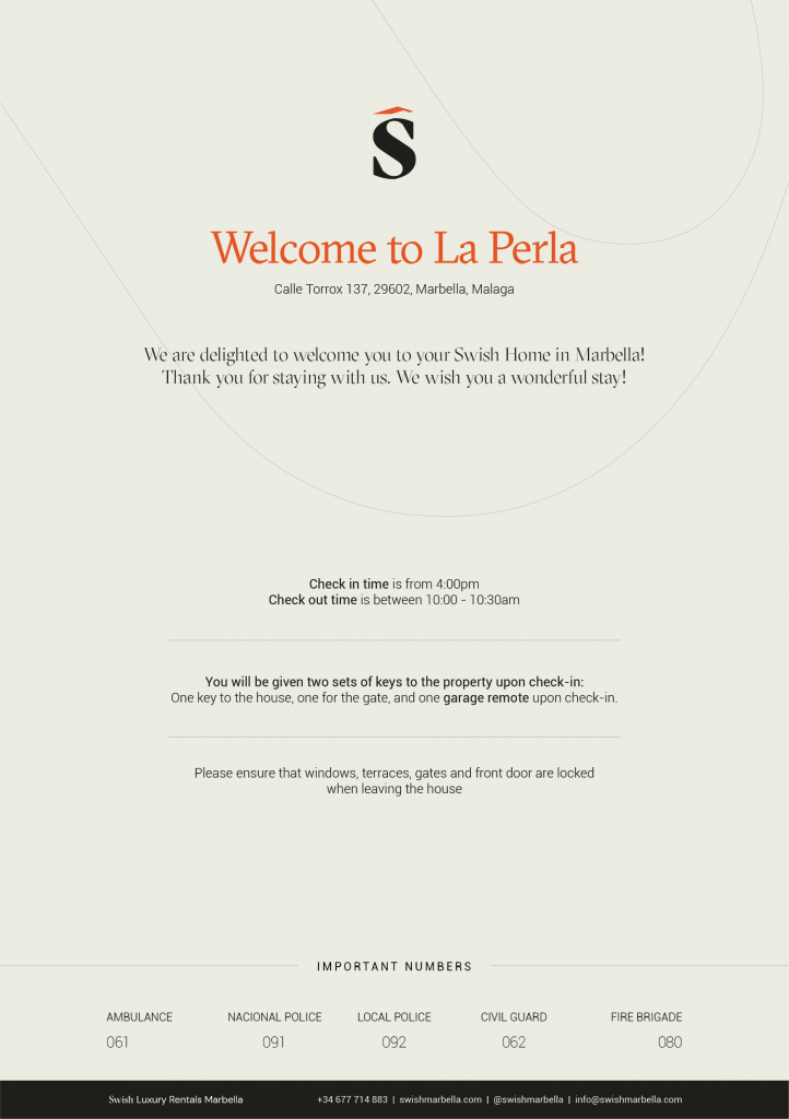 Villas Welcome sheet Swish 02 Welcome Cards A5 print format 2 Villa Welcome Cards A5 Property Rentals info cards