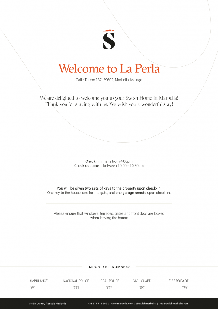Villas Welcome sheet Swish 03 Welcome Cards A5 print format 6 Villa Welcome Cards A5 Property Rentals info cards