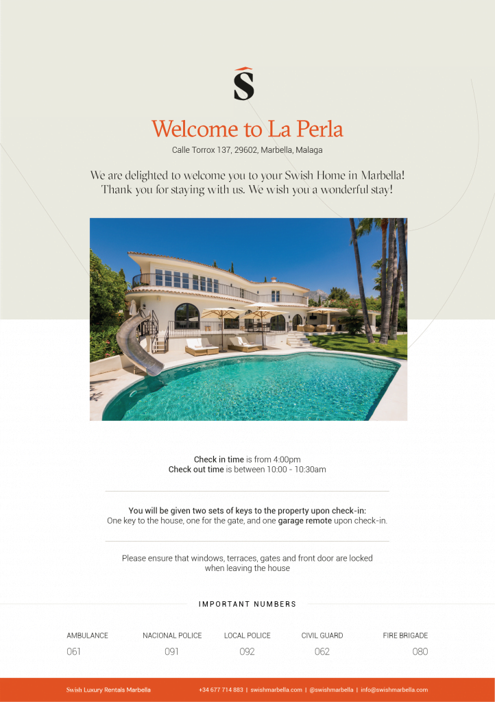 Villas Welcome sheet Swish 04 Welcome Cards A5 print format 1 Villa Welcome Cards Property Rentals info cards