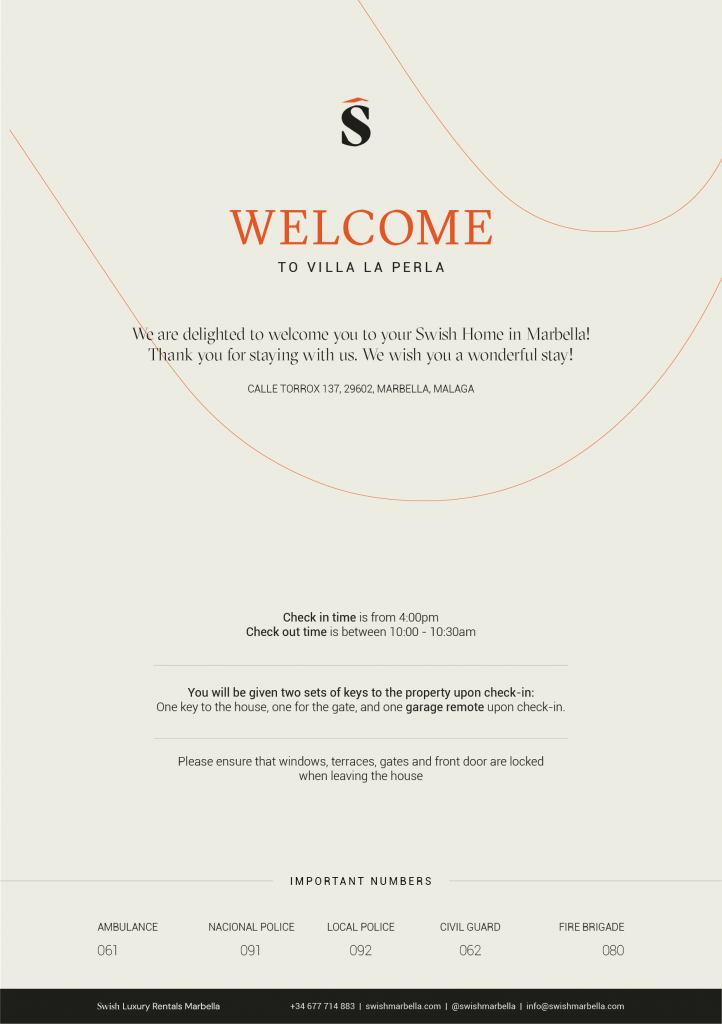 Villas Welcome sheet Swish 05 Welcome Cards A5 print format 3 Villa Welcome Cards Property Rentals info cards