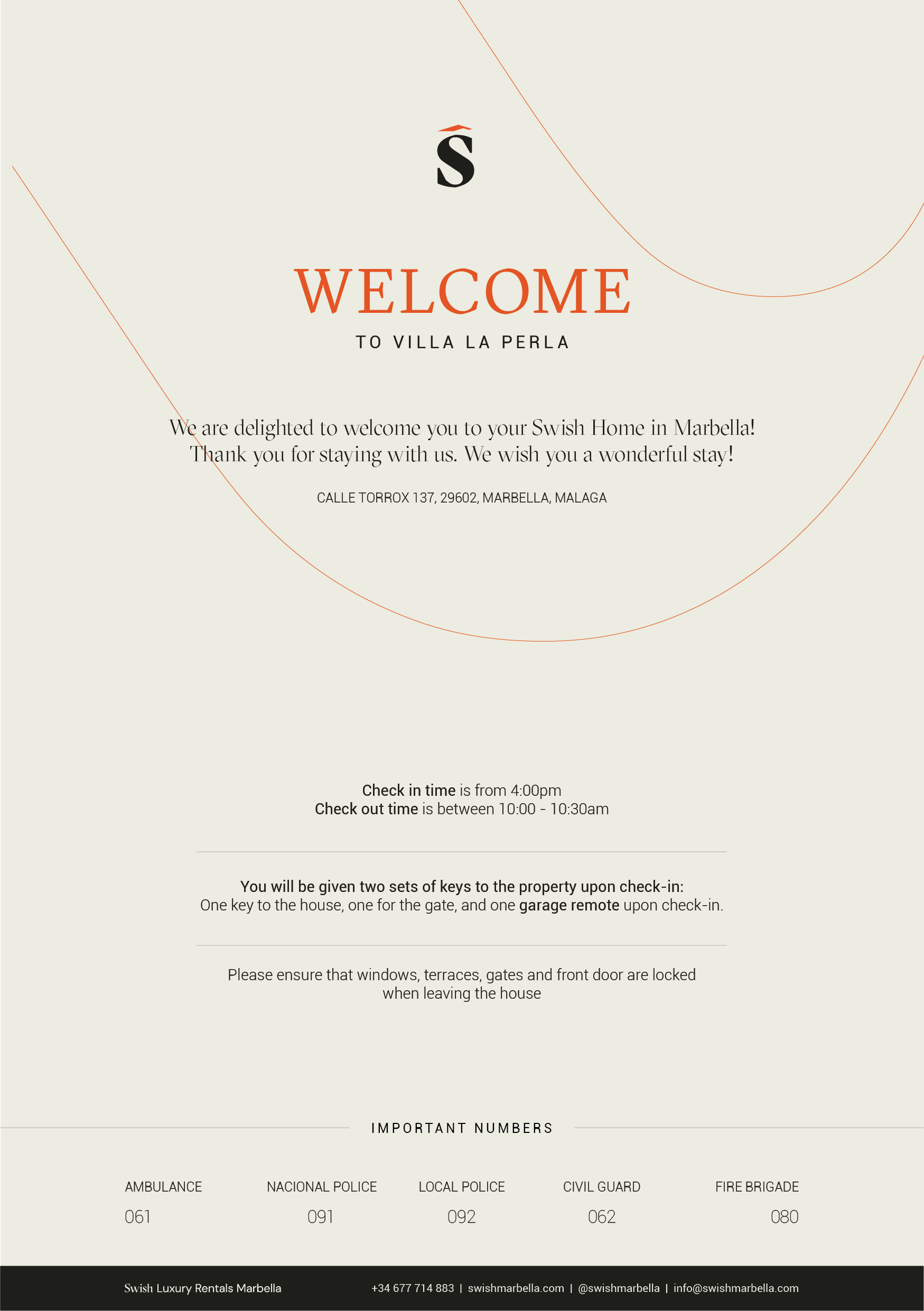 Villa Welcome Cards Property Rentals info cards