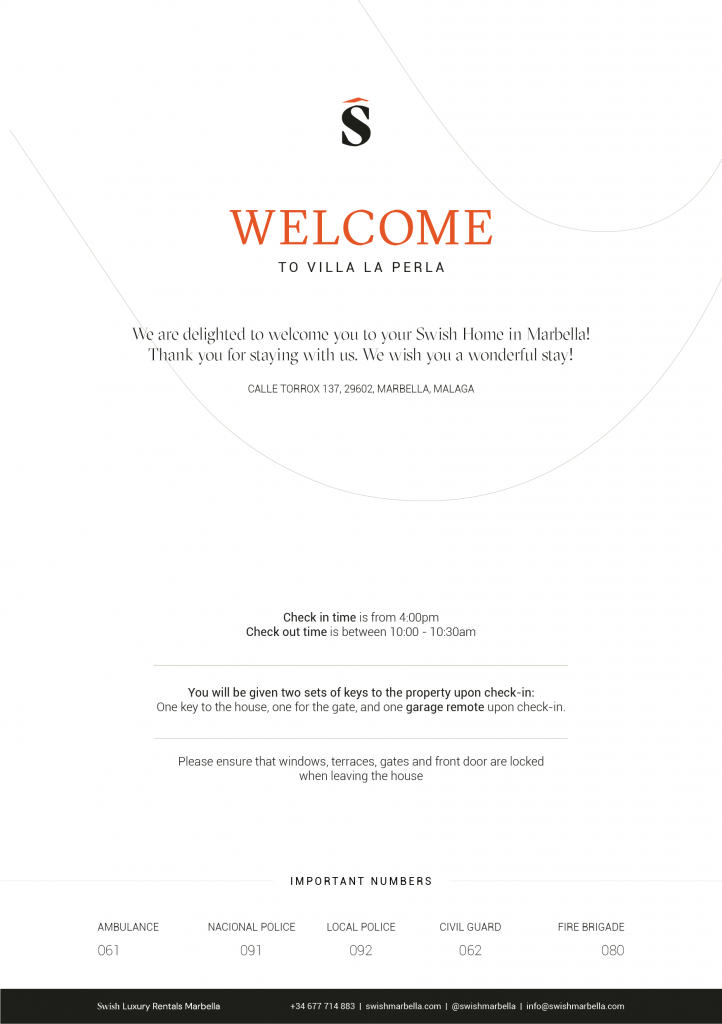 Villas Welcome sheet Swish 06 Welcome Cards A5 print format 4 Villa Welcome Cards Property Rentals info cards